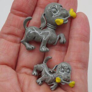 Vintage Puppy Scatter Pins Gray Enamel